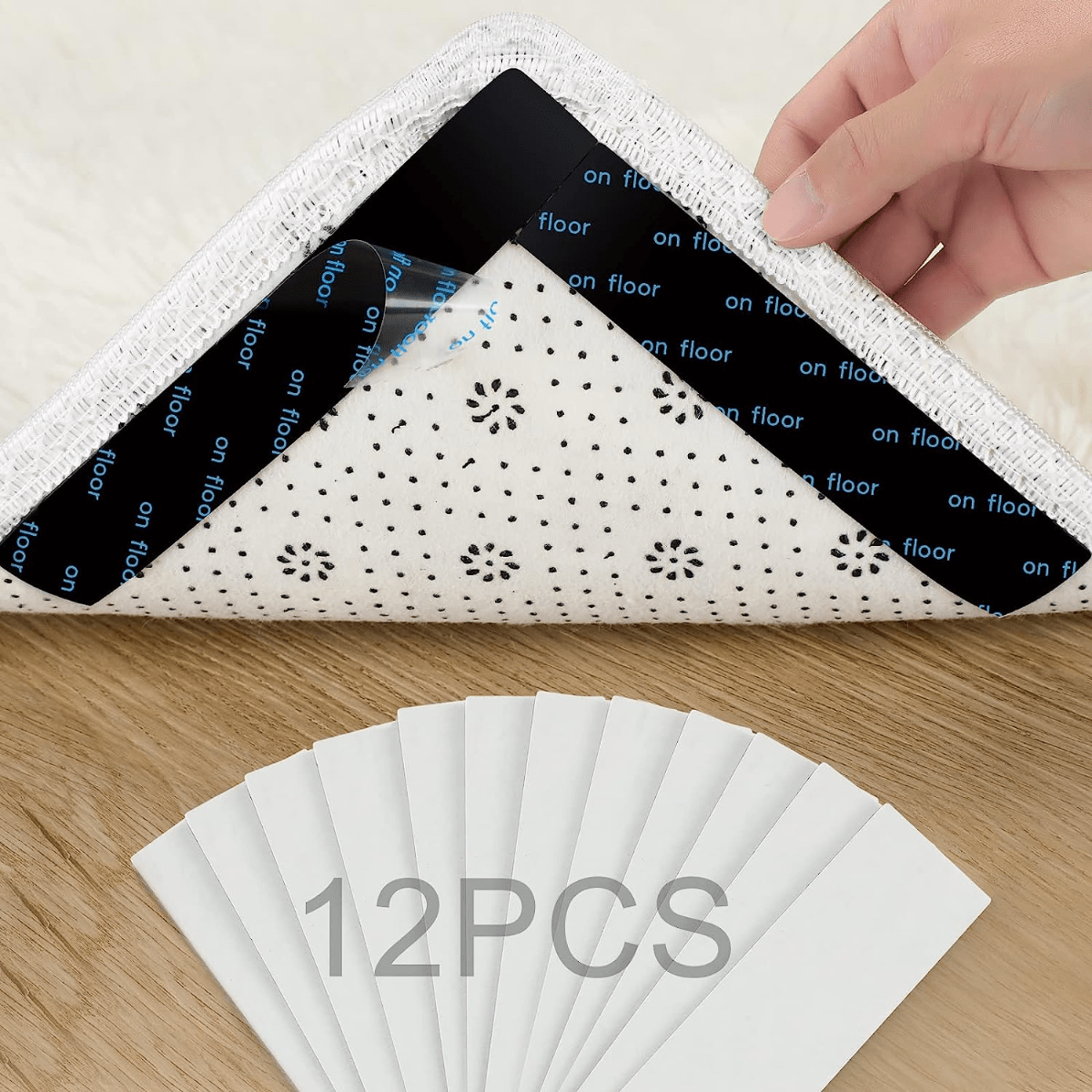 12 PCS Rug Tape, Reusable Washable Carpet Tape, Double Sided Non
