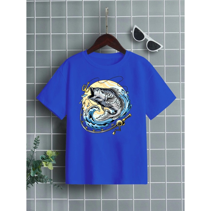 Stylish Fish Print T Shirt Tees Kids Boys Casual Short - Temu