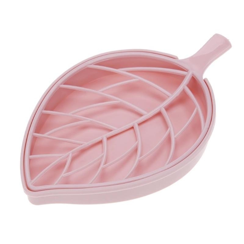 1pc Pink Double Layer Soap Dish With Draining Tray, Creative Leaf