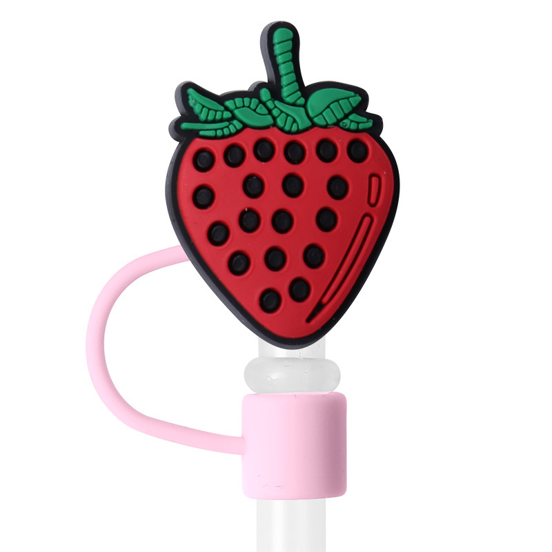 Pink strawberry straw topper