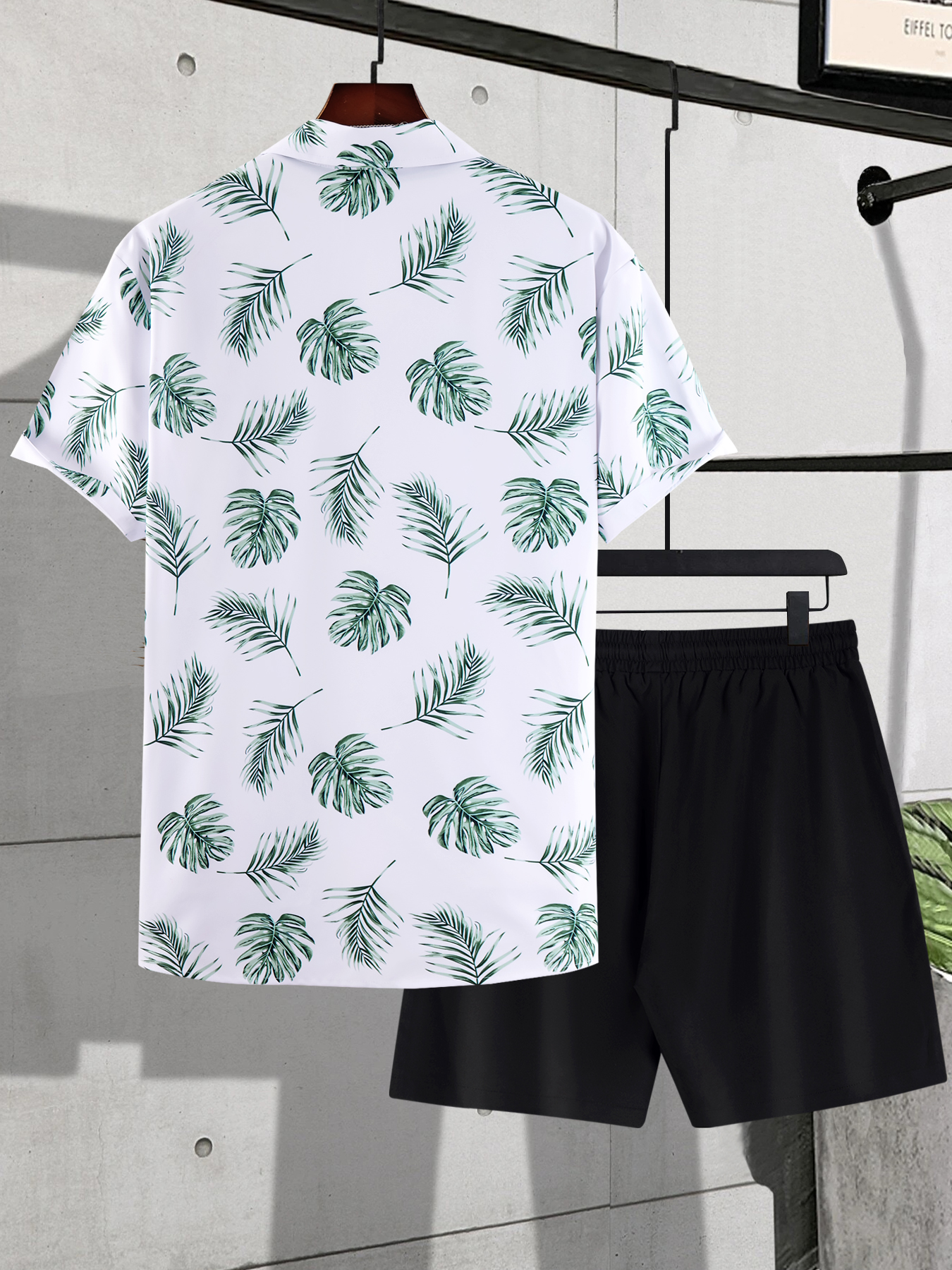 Temu Plus Size Tropical Trees Print Men's Beach Vacation Shirt Shorts Set for Summer, Hawaiian Style Oversized Graphic 2pcs Outfits for Big & Tall Guys