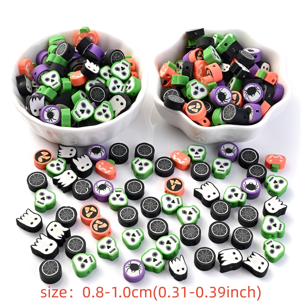 Mixed Halloween Clay Loose Beads Polymer Clay Ghost Skull - Temu