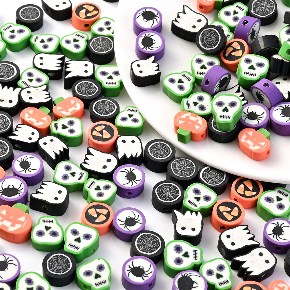 Mixed Halloween Clay Loose Beads Polymer Clay Ghost Skull - Temu