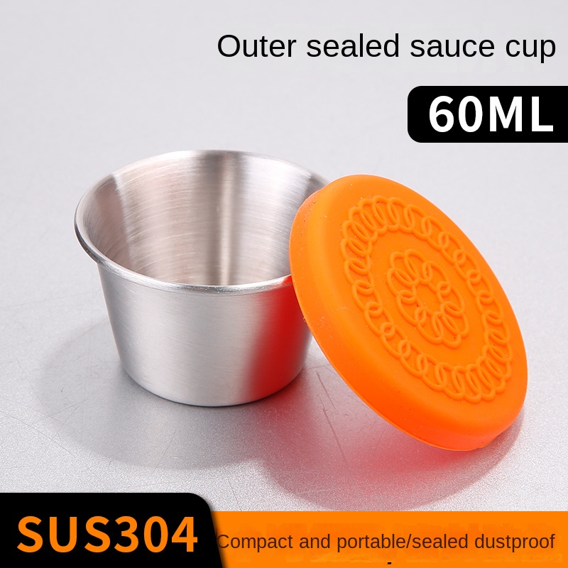 2pcs Stainless Steel Sauce Cup With Lid, Mini Dipping Dish, Portable &  Sealed Sauce Cup For Office Workers & Students