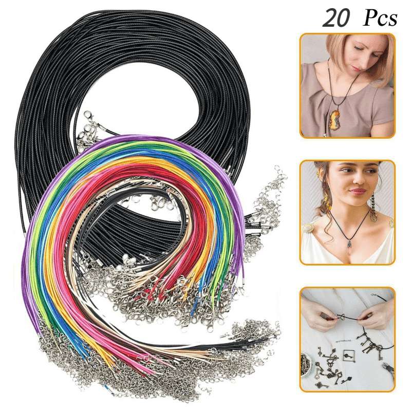 

20pcs Waxed Necklace Cord Leather Necklace String Rope Wire 45cm+5cm Extender Chain With Lobster Clasp Jewelry Making Accessories (black/mixed Color)