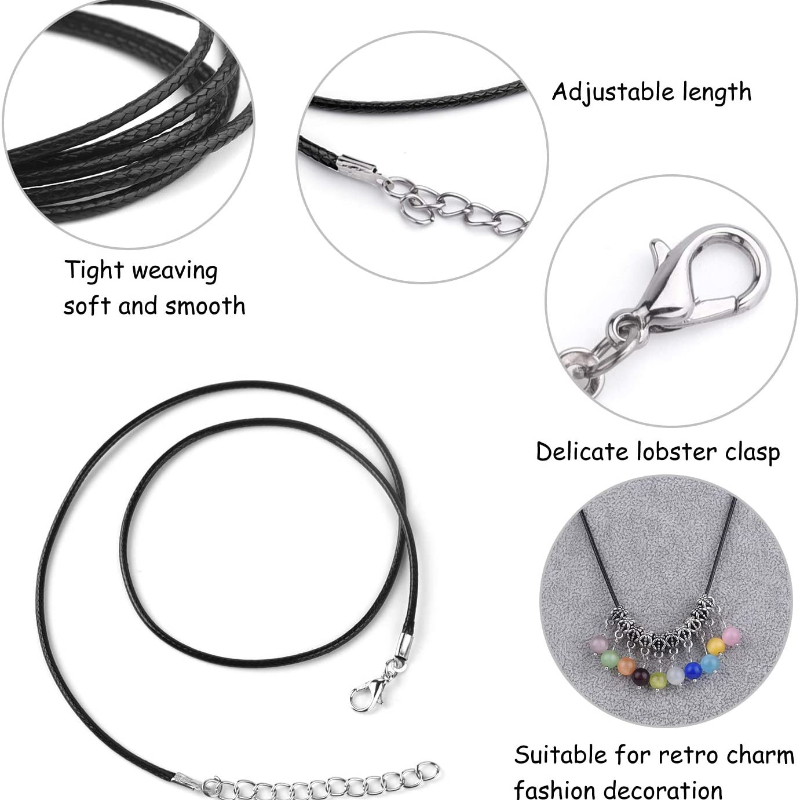 100pcs Black Wax Leather Cord Necklace Rope Chain Clasp String Thread Cable  Jewelry Making Accessories