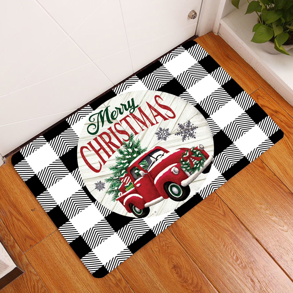 Christmas Red Truck Kitchen Mat, Home Decor Buffalo Plaid Christmas Kitchen  Rugs