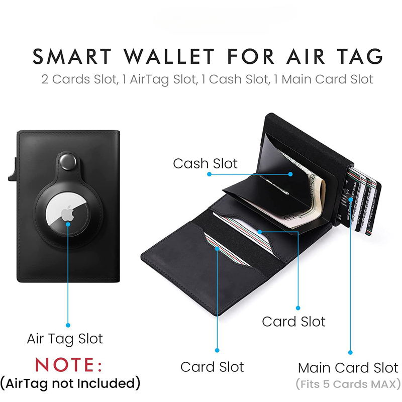 Mens Airtag Wallet Genuine Leather Credit Card Money Airtag Holder Air Tag  Case