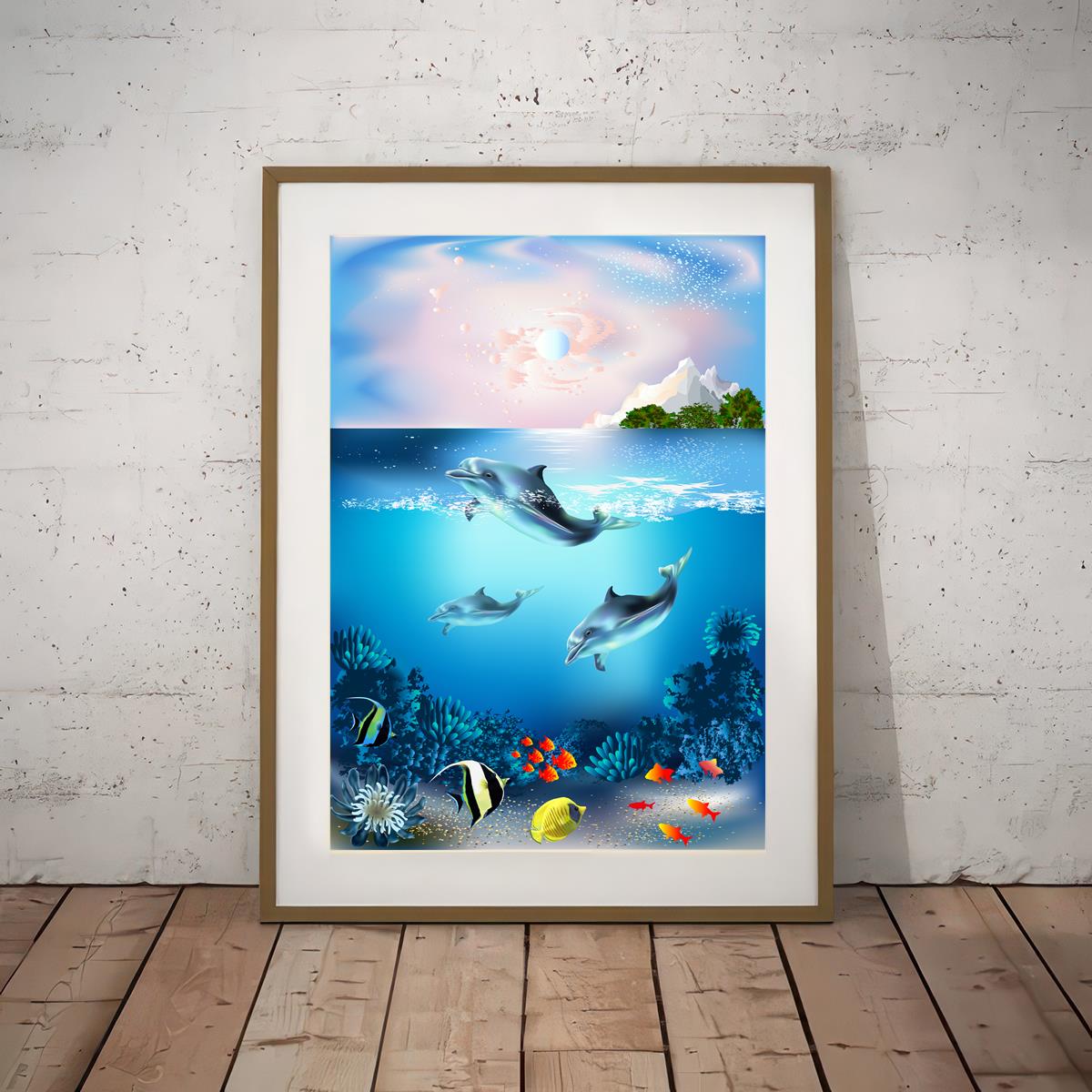 Cartoon Underwater World Shark Canvas Poster