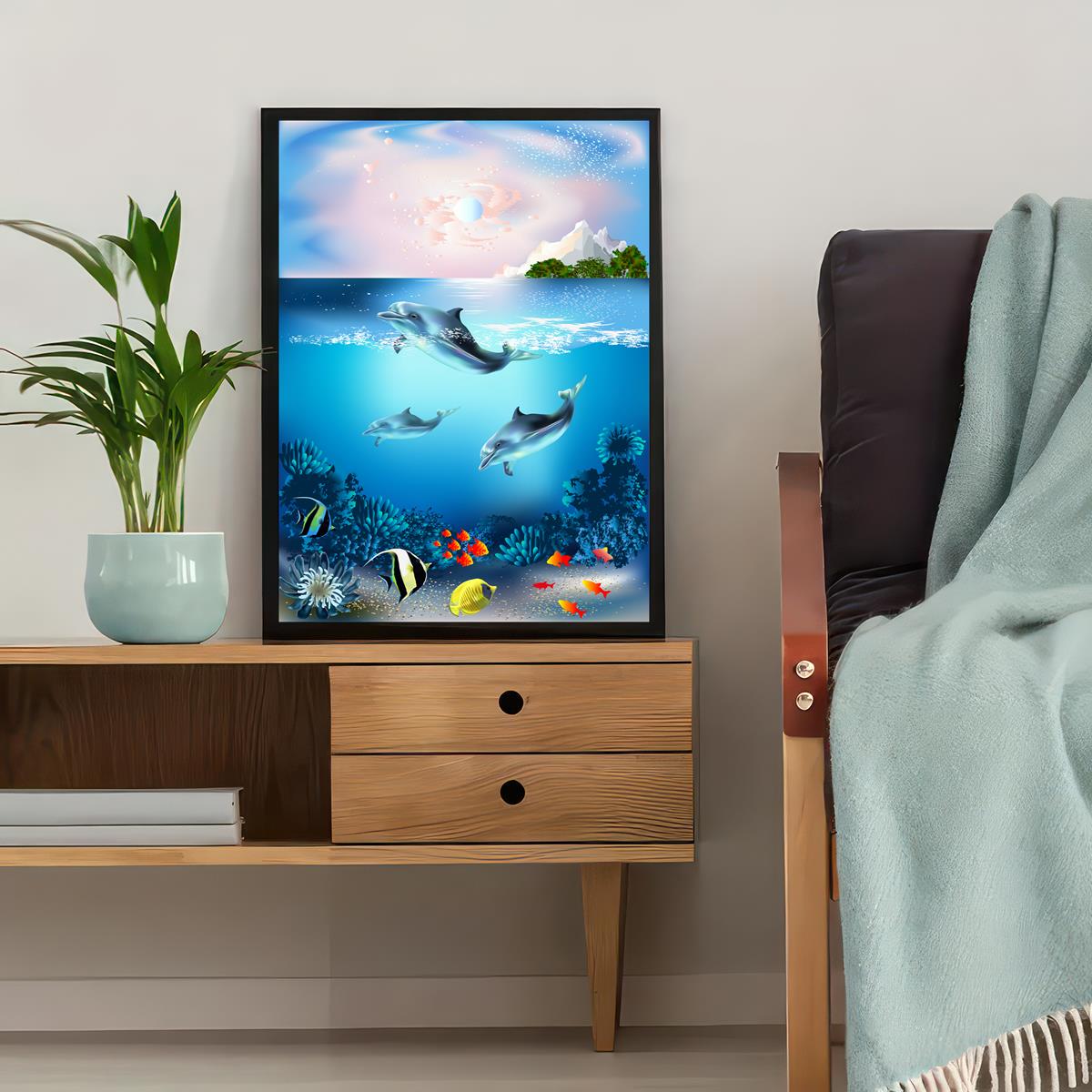Cartoon Underwater World Shark Canvas Poster
