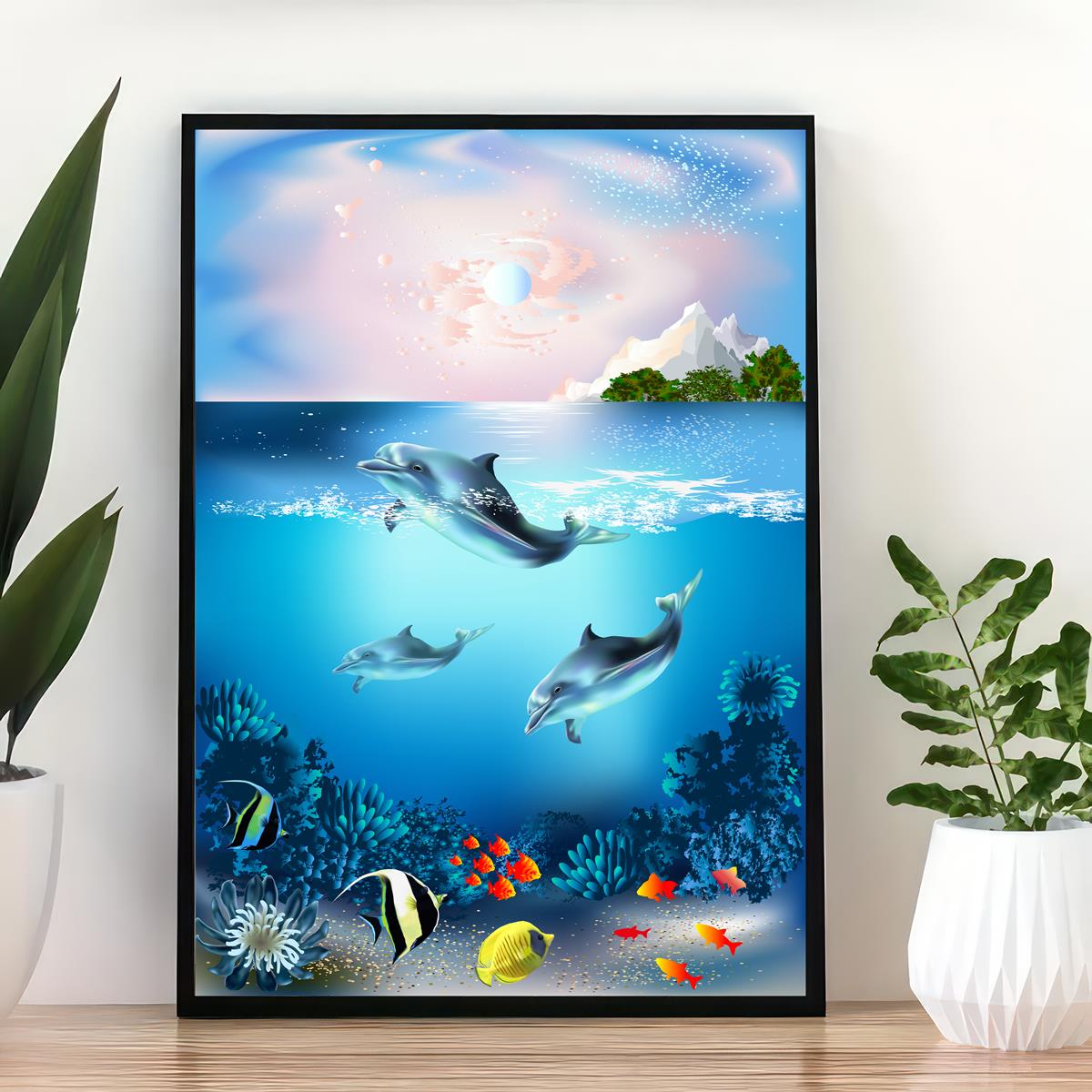 Cartoon Underwater World Shark Canvas Poster