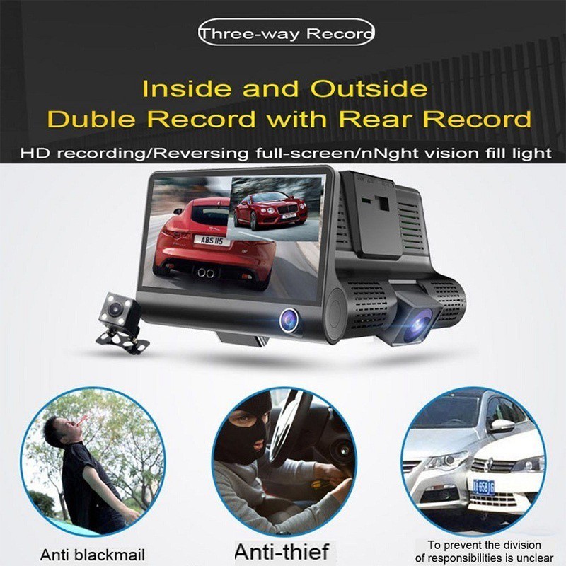 dashcam car dvrs car camera fhd 1080p auto recorder dash cam front and rear 3 camera lens registrator with rear view camera details 1