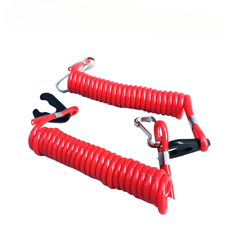 2 Pcs Boat Outboard Engine Motor Kill Stop Switch Safety Lanyard Clip Set  ,Red
