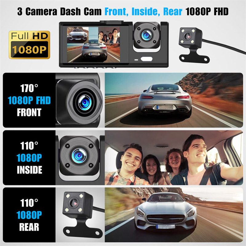 3 Kameraobjektiv Auto Dvr 3 kanal Dash Cam Hd 1080p Front - Temu