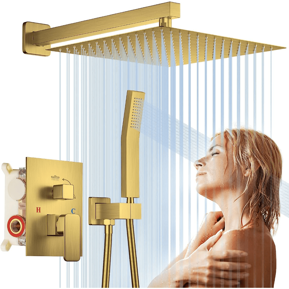Sistema de ducha expuesto, sistema de ducha de lluvia, grifo de ducha  montado en la pared para baño, cabezal de ducha de lluvia de latón macizo,  ducha