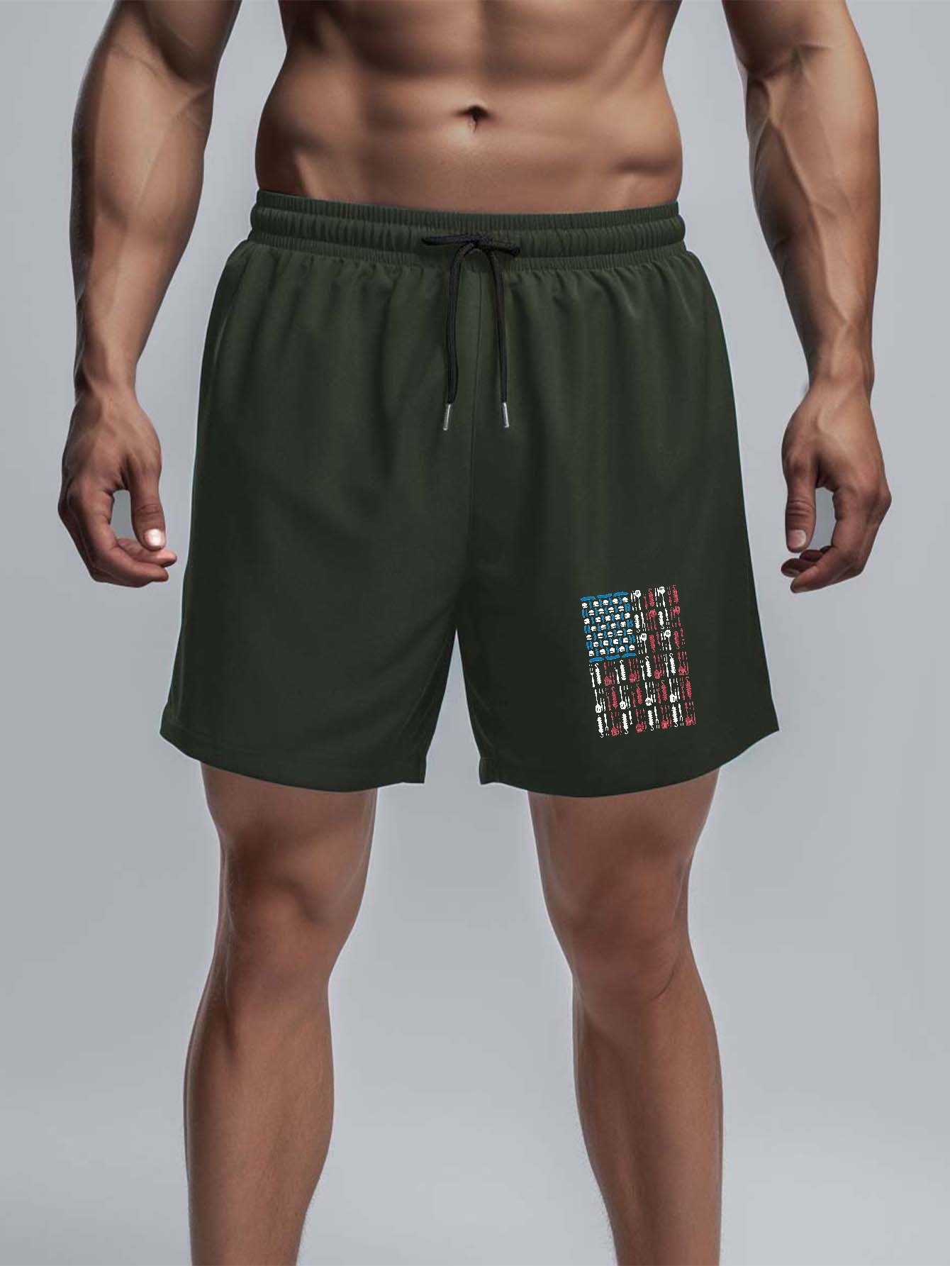 Men's Sports Shorts With US Flag Graphic Print For Big & Tall Males, Plus  Size