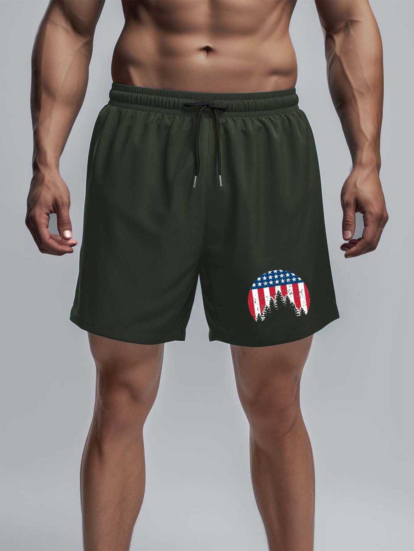 Pantalones Cortos Deportivos Estampado Gr fico Bandera Ee. Temu