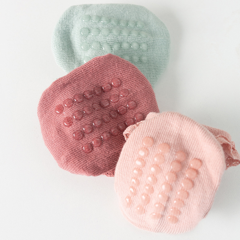 4 Pairs Youngsters' Princess Non-Slip Socks - Soft Knit Lace-Trimmed Toe & Heel, Breathable All-Season Floor Socks for Girls, Valentine'S Day Gift (Pink, White, Light Blue), Baby Socks, Playful Baby Design, Ribbed Texture