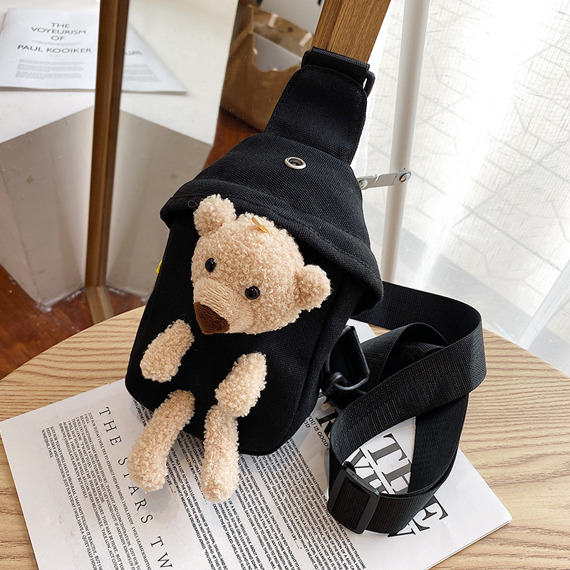 Mini Plush Bear Doll Chest Bag Kawaii Canvas Crossbody Bag Sling