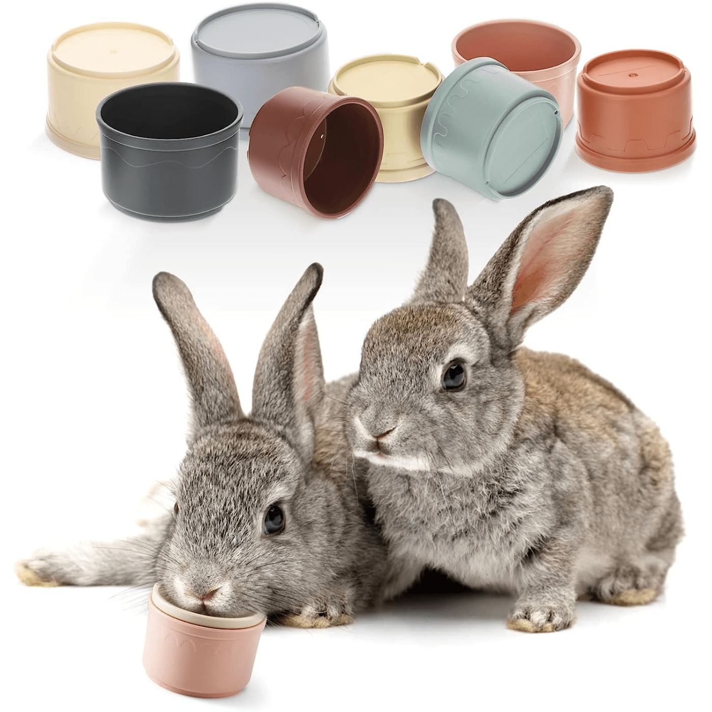 [8 unidades] Tazas apilables para conejos, juguetes de conejo de paja de  trigo con bonitos diseños de animales, tazas apilables de conejito para  jugar