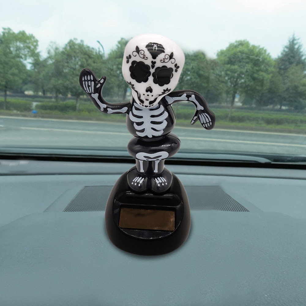 Car Dashboard Decor Skeleton Toys Bobbleheads Solar Auto Interior