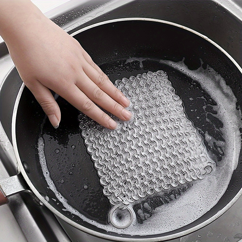 Stainless Steel Scrubber, Chainmail cast iron scrubber, Cast Iron Skillet  Cleaner, Stainless Steel Chainmail Scrubber, Cast iron cleaning