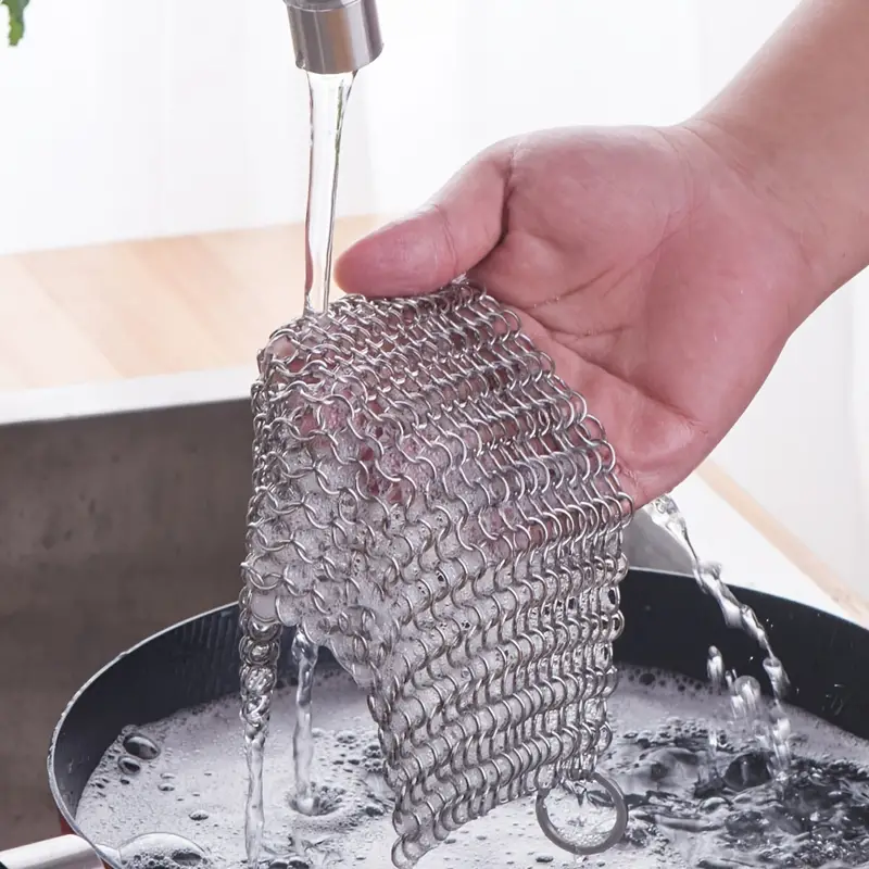 1pc Stainless Steel Chainmail Scrubber For Pot And Grill Cleaning Rust  Proof Scraper Cleaner For Cast Iron Pan Pot Cookware Home Kitchen  Accessories - Home & Kitchen - Temu