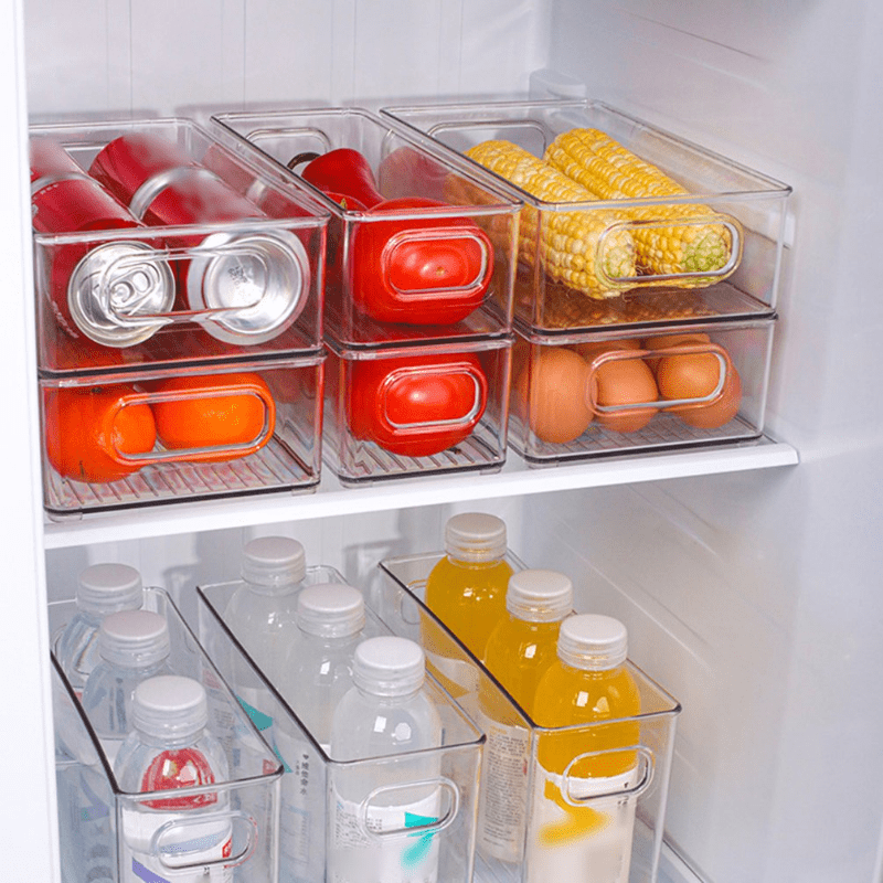 Contenedores organizadores de refrigerador con cajón extraíble, juego  organizador de cajones de refrigerador grande apilable con asa, cajas de