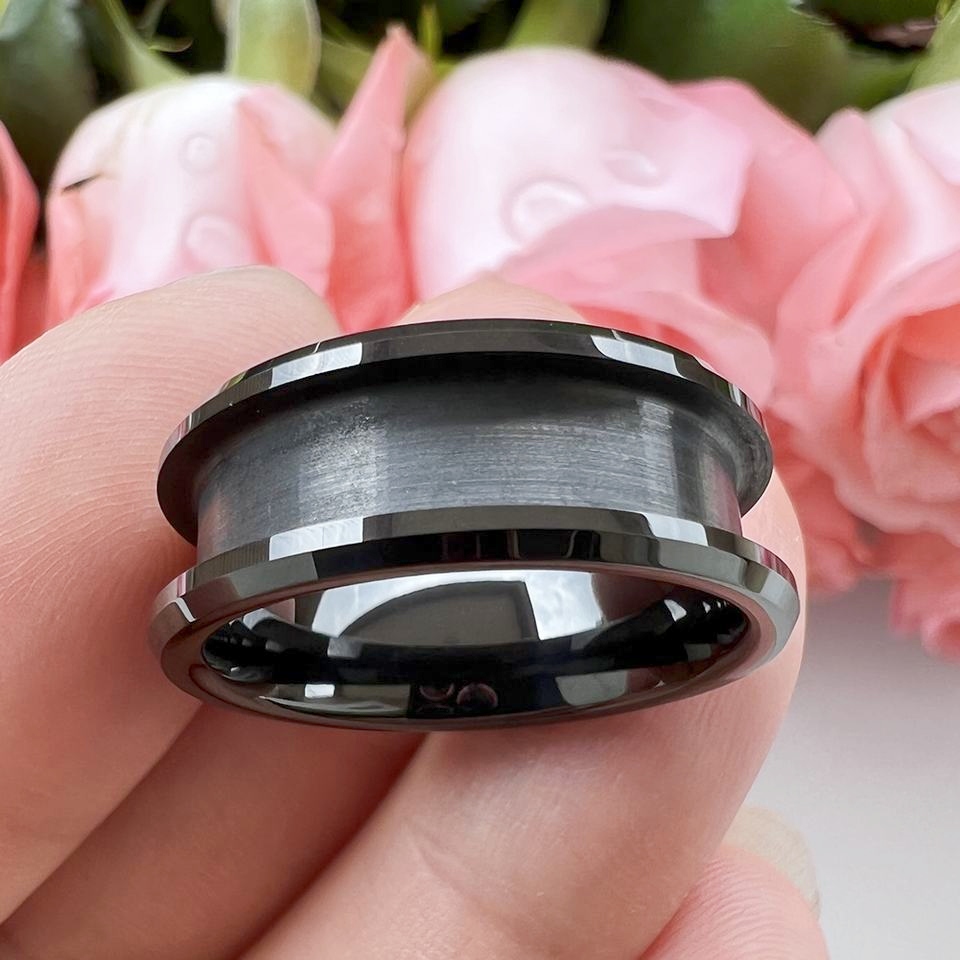 black stainless steel blank core ring for men groove domed polished comfort fit exquisite mens accessory jewelry ornament for daily wear for banquet party holiday birthday anniversary gift