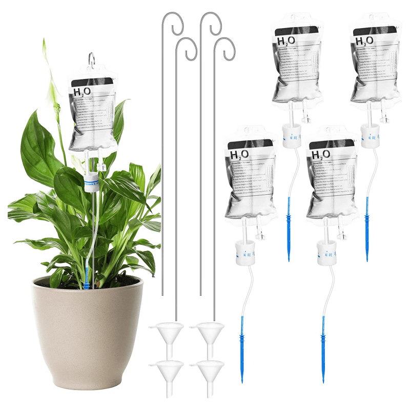 4pcs, Plant Self Automatic Plant Watering System Plant Irrigation Drip Bag  With Metal Support Rod Self Watering Devices Small Funnel For Indoor Outdoo
