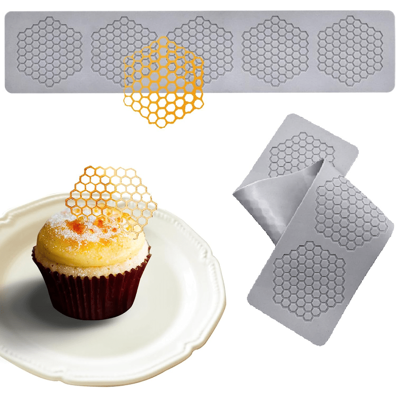2pcs Honeycomb Grid Silicone Mold Honeycomb Bees Silicone Fondant Cake Mold ,Lace Mat Mould Honey Honeycomb Shape Embossing Mat Kitchen Baking