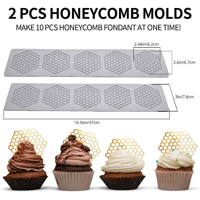 2 PCS Honeycomb Molds Silicone Beehive Fondant Press Pad, Chocolate Candy  3D Cake Decorating Silicone Mold Imprint Mat Sugar Craft Cake Decoration