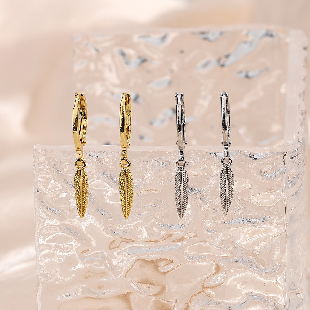 Feather Earring Copper Leaf Earrings For Men