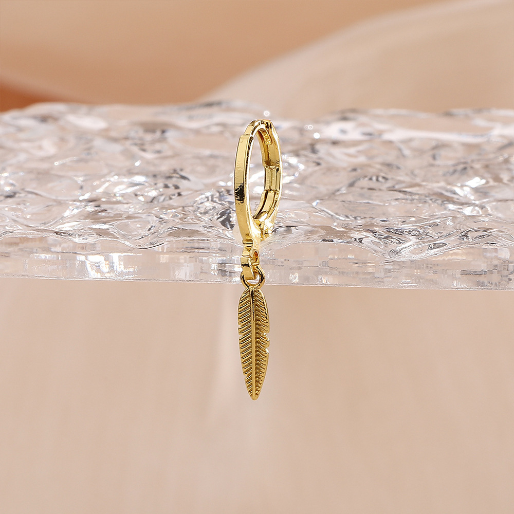 Feather Earring Copper Leaf Earrings For Men