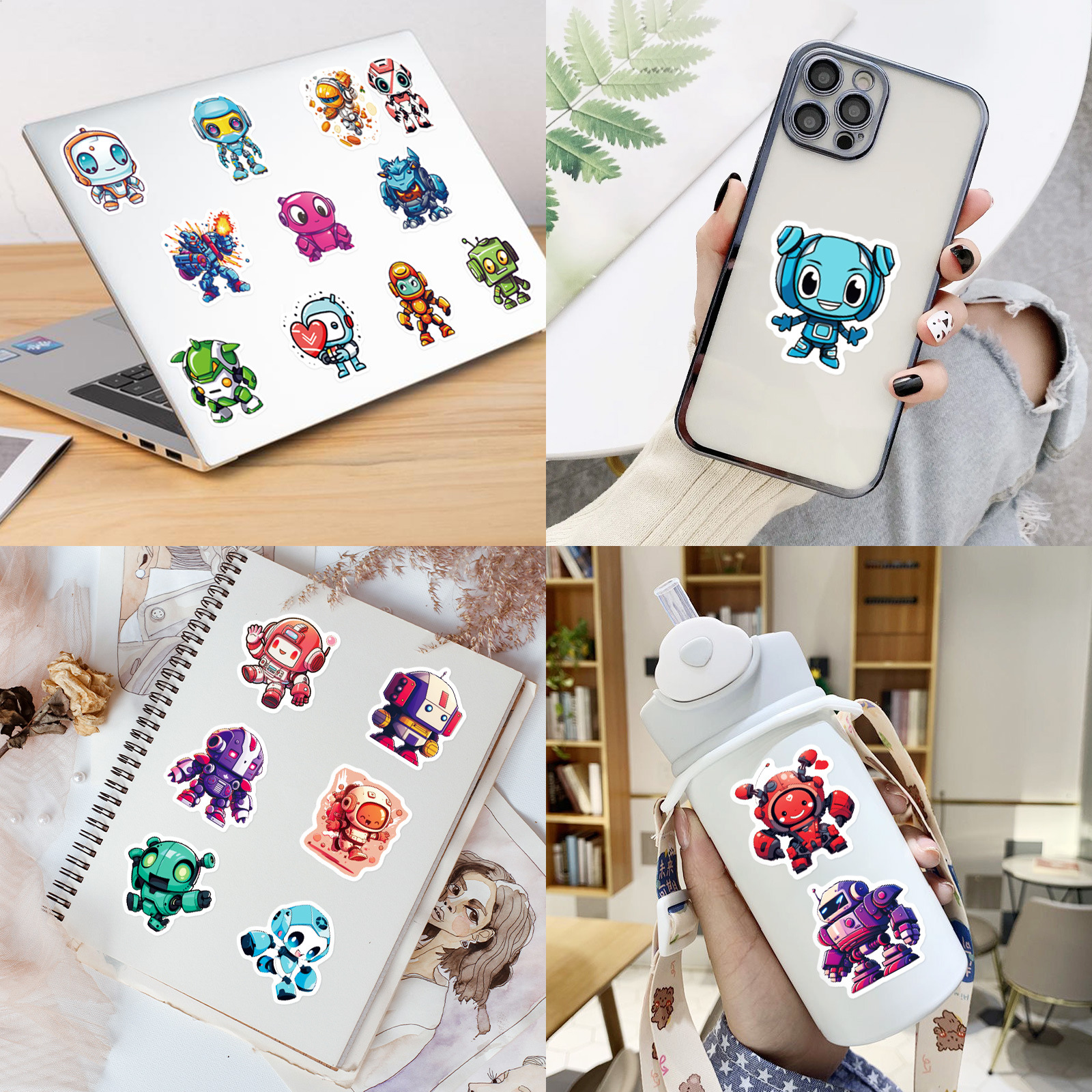 Cartoon Robot Stickers Fashion Fun Waterproof Reusable - Temu