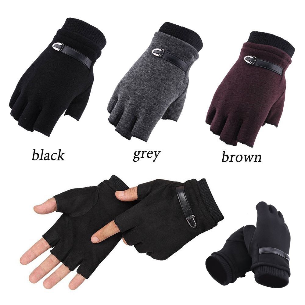 Thermal Fingerless Gloves Mens Womens Knitted Warm Winter Half Finger  Mittens 