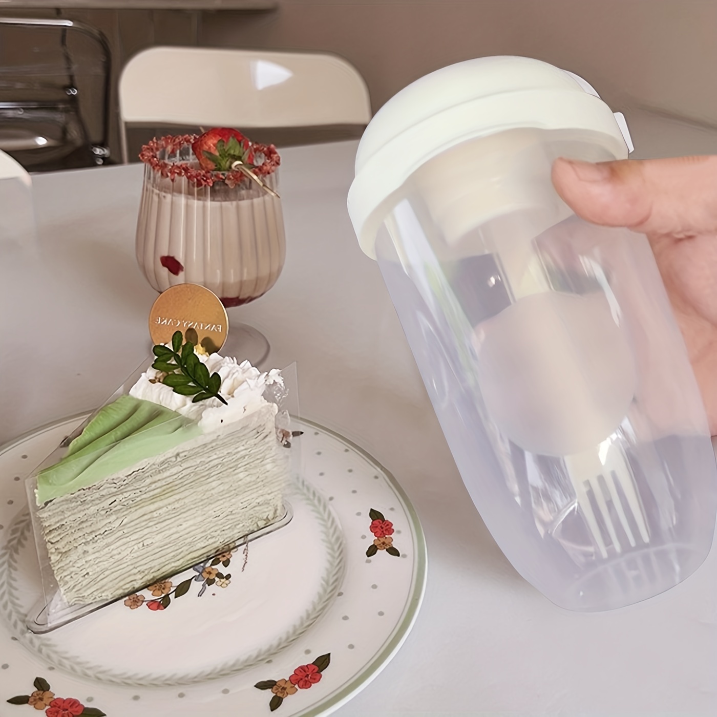 1pc Transparent Portable Salad Cup With Fork