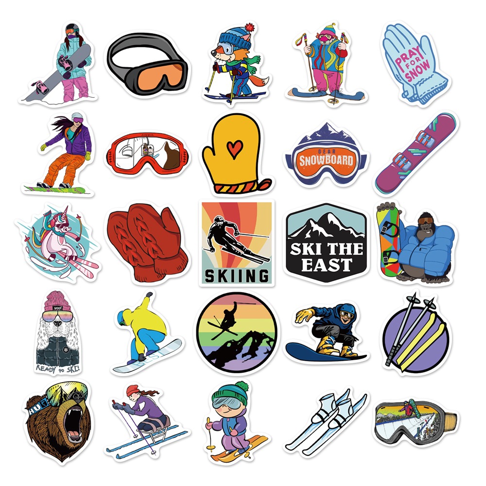  Winter Skiing Stickers Pack 50Pcs Colorful Waterproof