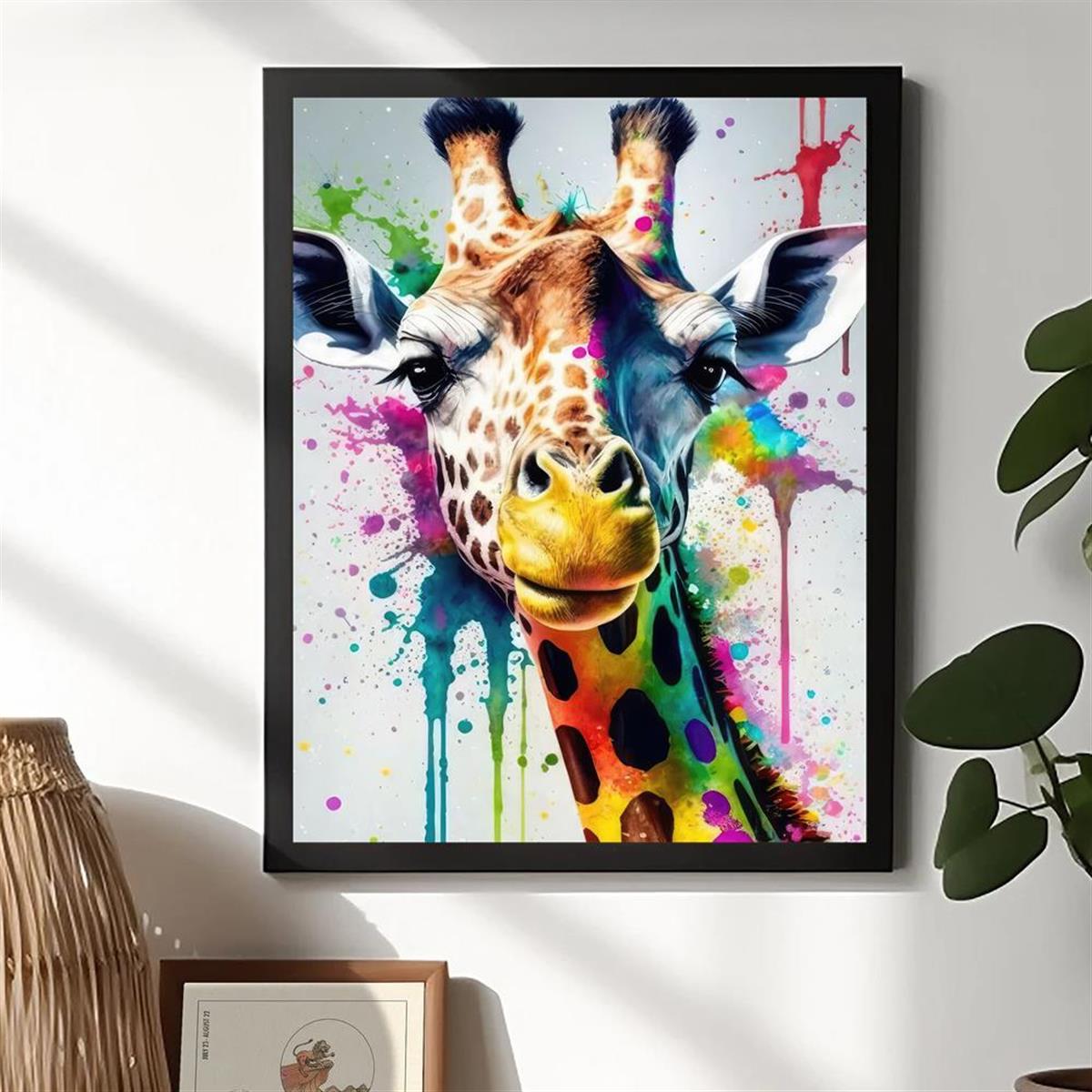 1pc Decorate Wall Poster, Wall Art Canvas Painting, Printed Painting  Colorful Giraffe Modern Wall Art Print On Canvas - Animal Picture Creative  Art Wo