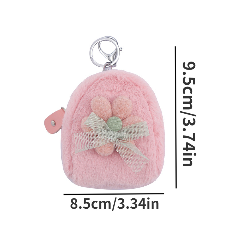 Pink Flower Round Coin Purse Keychain