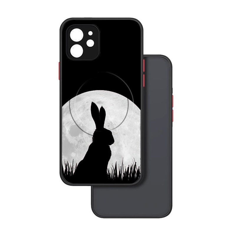 1pc Black Anti-fall Phone Case With Rabbit Stand And Electroplated