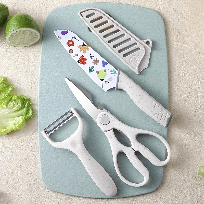 Kitchen Knife Set, Cute Kawaii Flower Pattern Paring Knife, Peeler