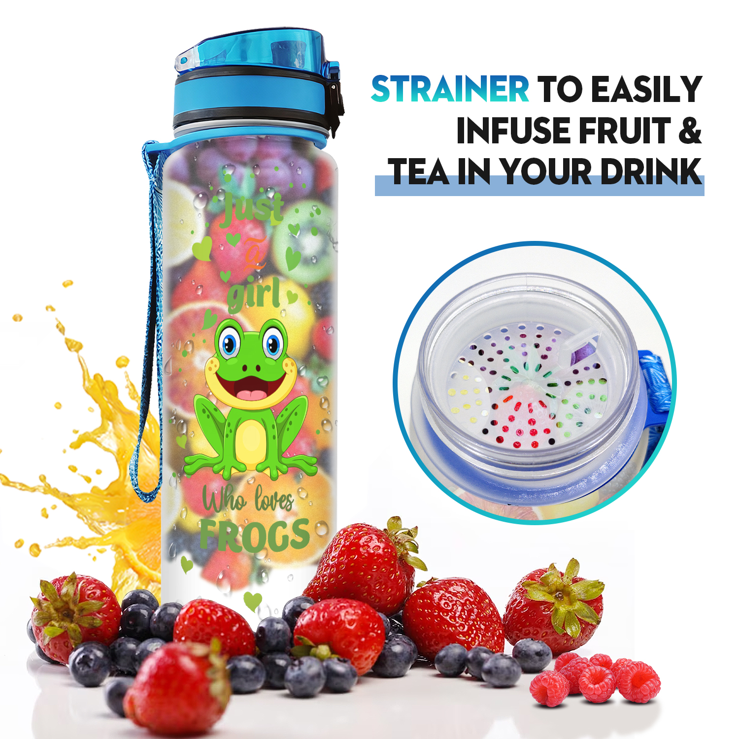 Just A Girl Who Loves Frog Motivational Water Bottles With Times To Drink &  Strainer, Leakproof Bpa Free Bottle With Time Marker For Fitness - Temu  Germany