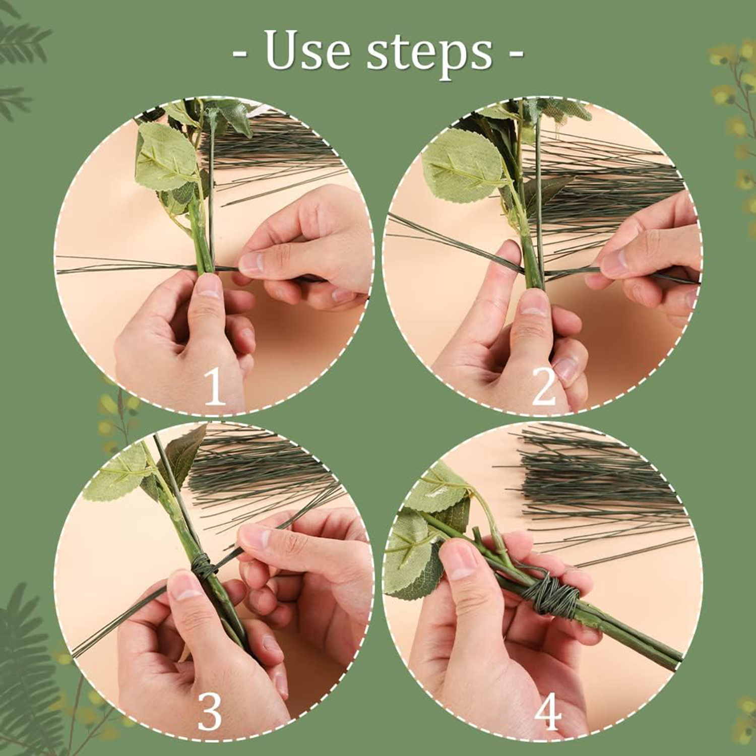 VOSAREA 400 Pcs Floral Stems Bouquets Wrapping Wire Fake Flower Stems Green  Florist Wires sola Wood Flowers Green Flowers DIY Green Wire Plastic