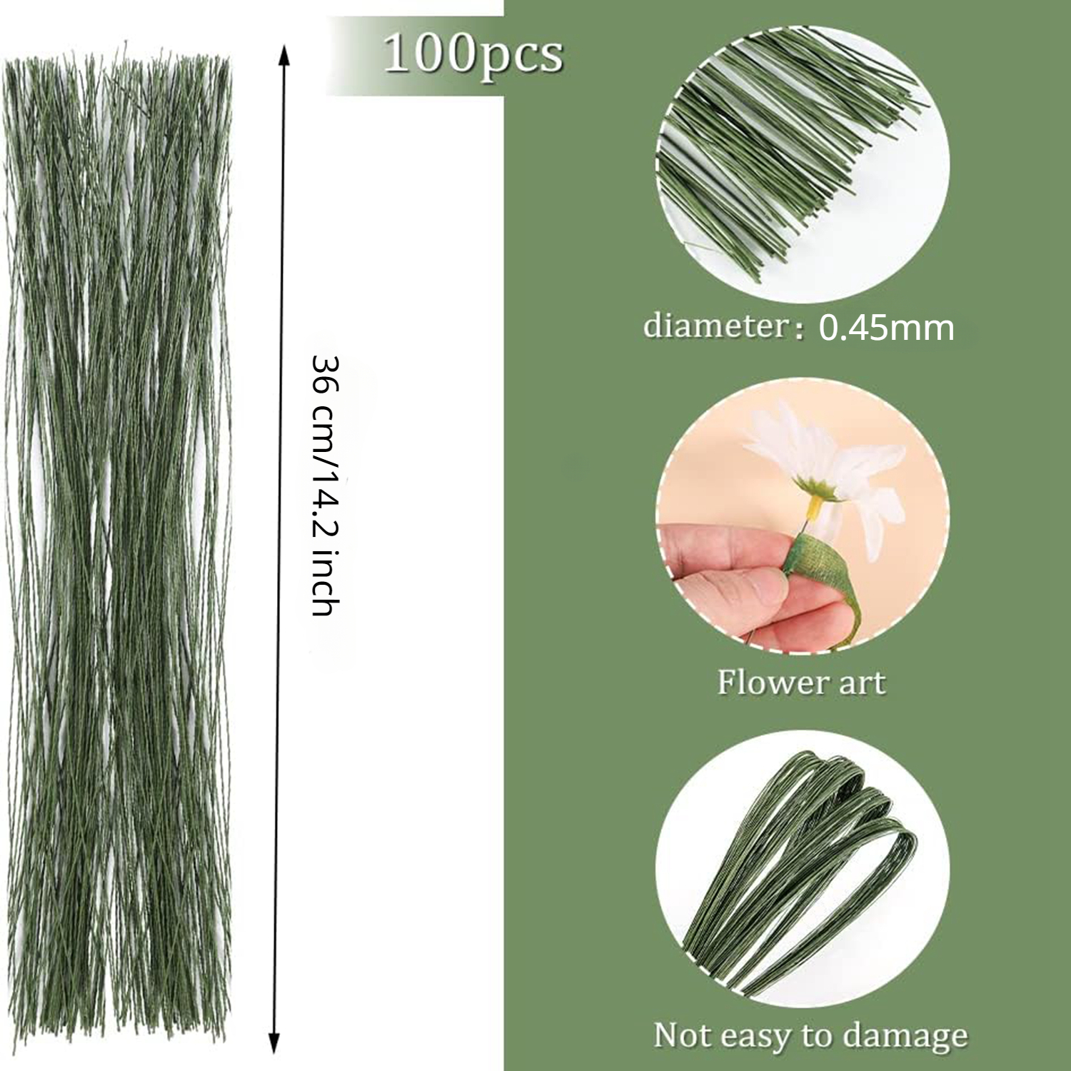 30pcs Floral Wire Stems Green Florist Wires Thick Floral Stem Wires with  Green Tape