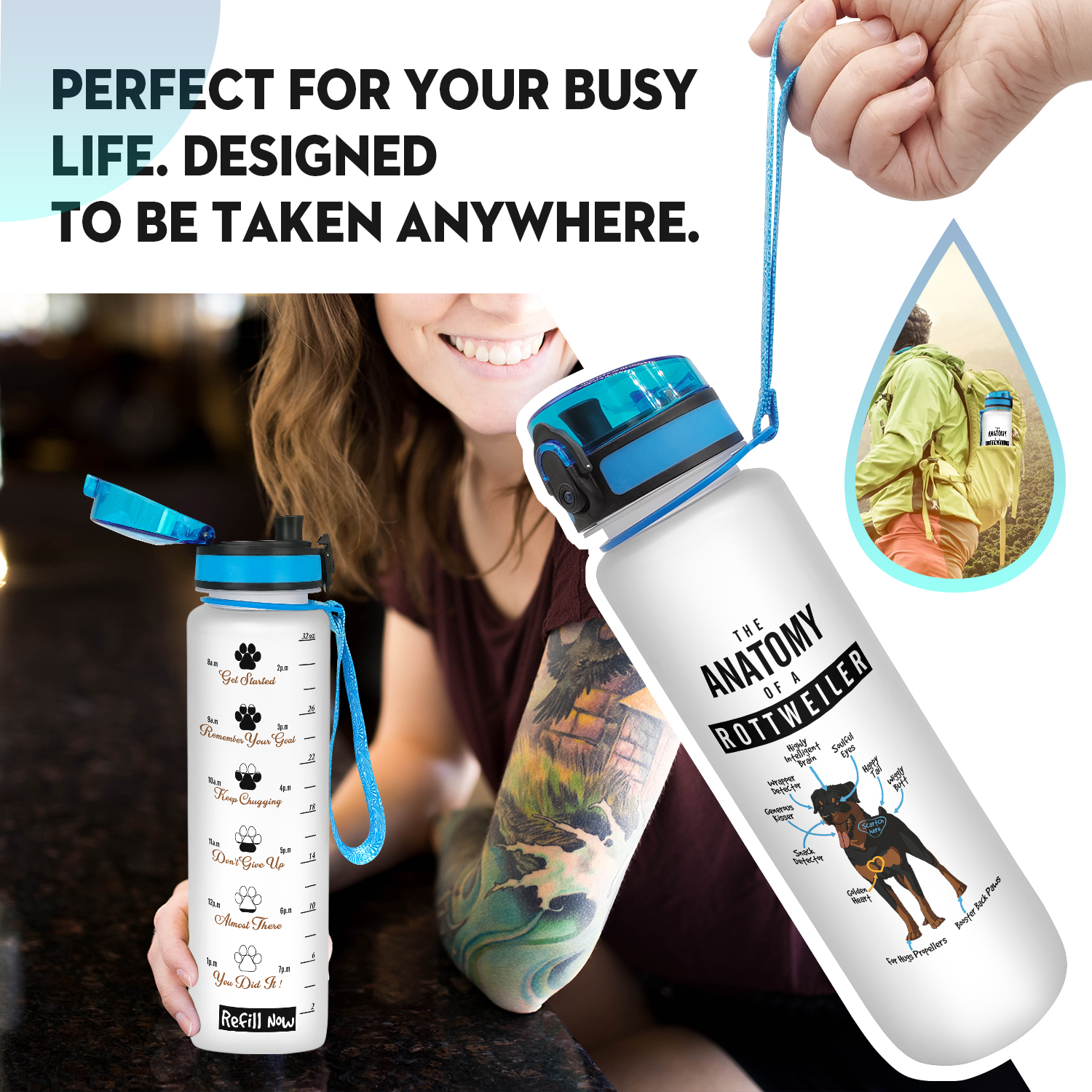 1 Liter Motivational Sports Leakproof Drinking Water Bottles