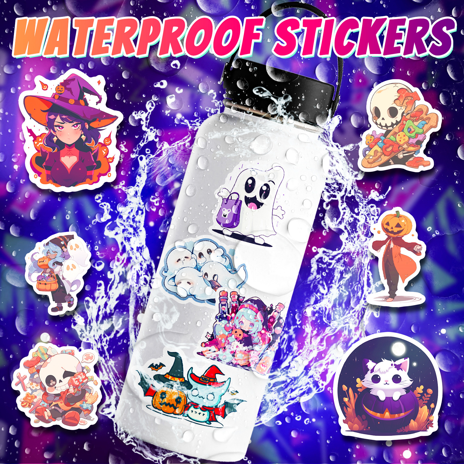 Cartoon Halloween Stickers Fashion Fun Waterproof Reusable Diy