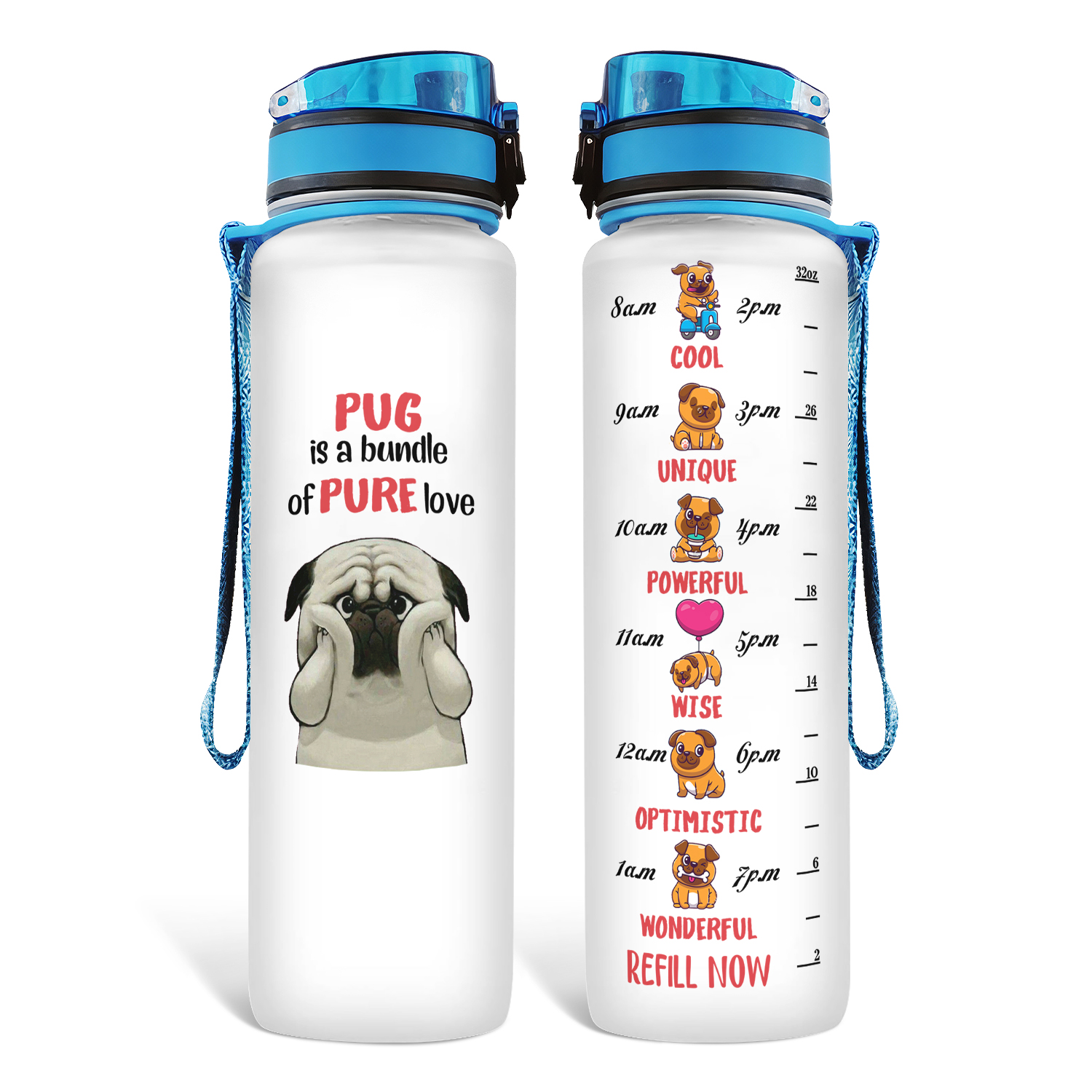 Pug Is A Bundle Of Pure Love Best Dog Mom Ever Funny Water Bottle With  Times To Drink Motivational Drinking Water Bottles With Carrying Strap -  Temu Austria