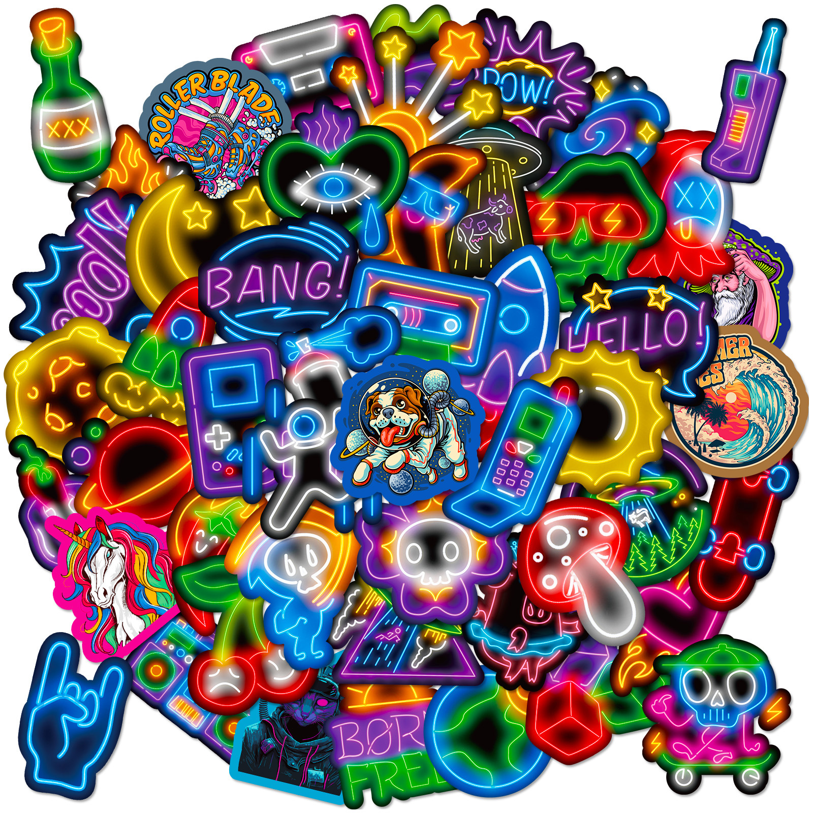100PCS Neon Stickers for Laptop,Waterproof Vinyl Stickers for Water  Bottle,Skateboard,Luggage,Phone Case,Graffiti Vitange Stickers for Adults  and