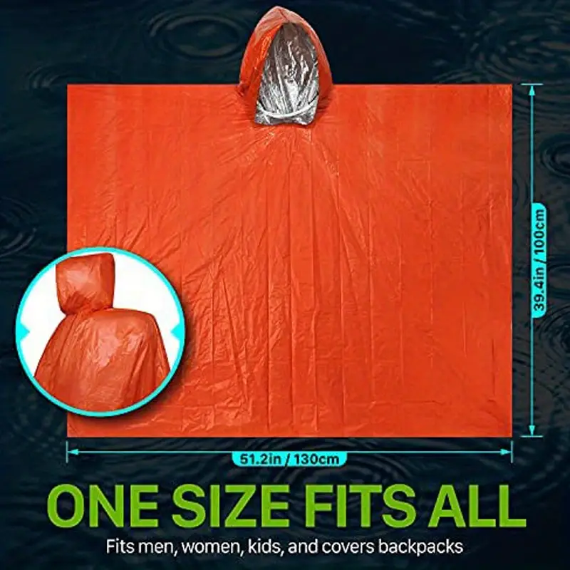 aluminum film reflective first aid raincoat outdoor hiking cloak raincoat outdoor accident sleeveless hooded first aid raincoat details 5